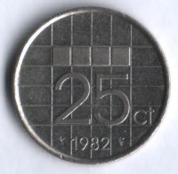 Монета 25 центов. 1982 год, Нидерланды.