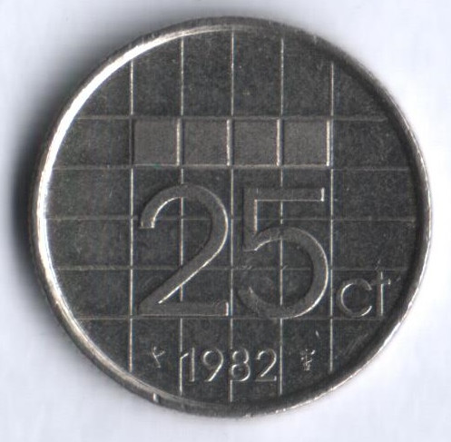 Монета 25 центов. 1982 год, Нидерланды.