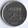 Монета 25 центов. 1982 год, Нидерланды.
