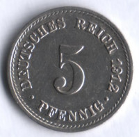 Монета 5 пфеннигов. 1912 год (A), Германская империя.
