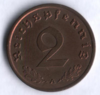 Монета 2 рейхспфеннига. 1940 год (A), Третий Рейх.
