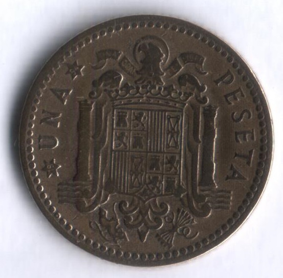 Монета 1 песета. 1953(54) год, Испания.