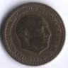 Монета 1 песета. 1953(54) год, Испания.
