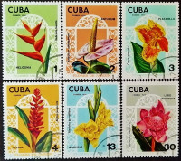 Набор почтовых марок (6 шт.). "Цветы". 1974 год, Куба.