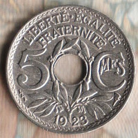 Монета 5 сантимов. 1923 год, Франция. "Молния".