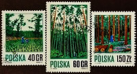 Набор почтовых марок (3 шт.). "Управление лесным хозяйством". 1971 год, Польша. Набор почтовых марок (3 шт.). "Управление лесным хозяйством". 1971 год, Польша.