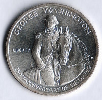 Монета 1/2 доллара. 1982(D) год, США. 250 лет со дня рождения Вашингтона.