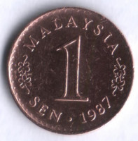 Монета 1 сен. 1987 год, Малайзия.