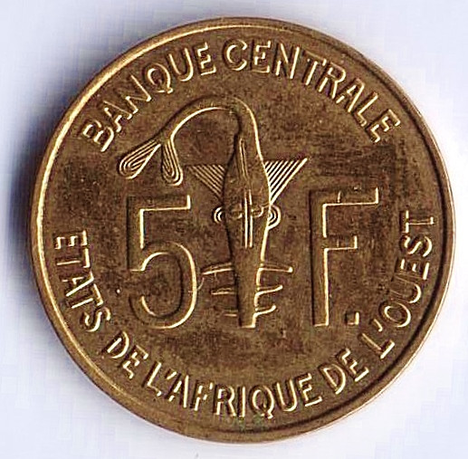Монета 5 франков. 2019 год, Западно-Африканские Штаты.