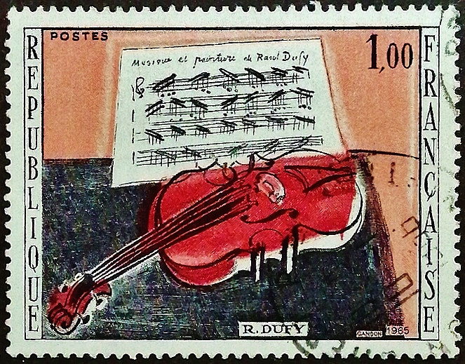 Почтовая марка. "Красная скрипка", Рауль Дюфи. 1965 год, Франция. Почтовая марка. "Красная скрипка", Рауль Дюфи. 1965 год, Франция.