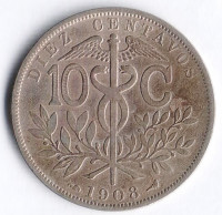 Монета 10 сентаво. 1908 год, Боливия.