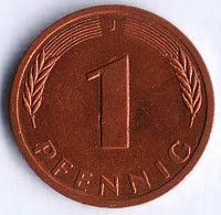 Монета 1 пфенниг. 1987(J) год, ФРГ.