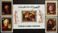 Набор почтовых марок (4 шт.) с блоком. "Картины Рембрандта". 1980 год, Мавритания.