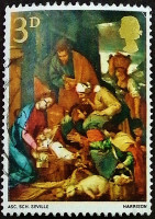 Почтовая марка. «Поклонение пастухов». 1967 год, Великобритания.