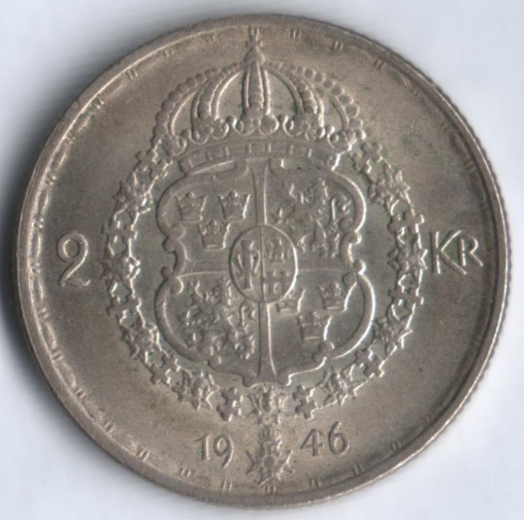 2 кроны. 1946(TS) год, Швеция.