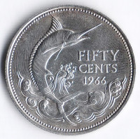 Монета 50 центов. 1966 год, Багамские острова.