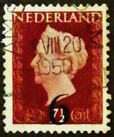 Почтовая марка. "Королева Вильгельмина (надпечатка)". 1950 год, Нидерланды.