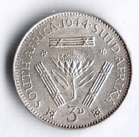 Монета 3 пенса. 1944 год, Южная Африка.