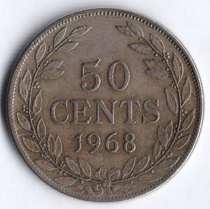 Монета 50 центов. 1968 год, Либерия.