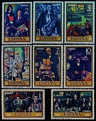 Набор марок (8 шт.). "Художники - Хосе Гутьеррес Солана". 1972 год, Испания.