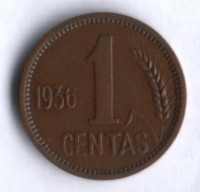 Монета 1 цент. 1936 год, Литва.