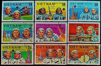 Набор почтовых марок (9 шт.). "Космонавты". 1983 год, Вьетнам.