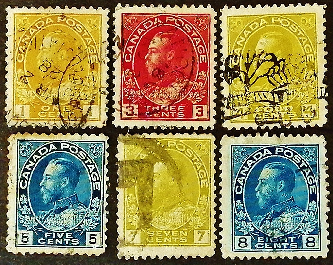 Набор марок (6 шт.). "Король Георг V, "Адмиральский мундир"". 1914-1925 годы, Канада.