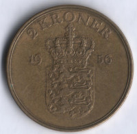 Монета 2 кроны. 1956 год, Дания. C;S.