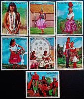 Набор марок (7 шт.). "Народные обычаи". 1973 год, Парагвай.