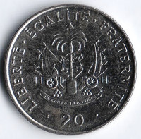 Монета 20 сантимов. 1995 год, Гаити.