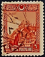 Почтовая марка (6 k.). "Крепость Анкары". 1926 год, Турция.