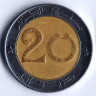 Монета 20 динаров. 2009 год, Алжир.