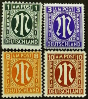 Набор марок почтовых (4 шт.). "Стандарт". 1945 год, Германия (Американо-Британская оккупация (Бизония)).