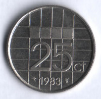 Монета 25 центов. 1983 год, Нидерланды.