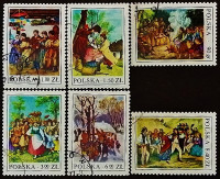 Набор почтовых марок (6 шт.). "Народные обычаи". 1977 год, Польша.