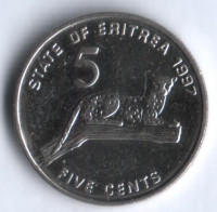 5 центов. 1997 год, Эритрея.