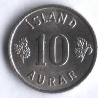 Монета 10 эйре. 1969 год, Исландия.