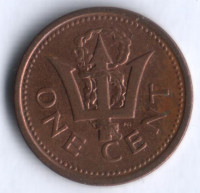 Монета 1 цент. 2008 год, Барбадос.