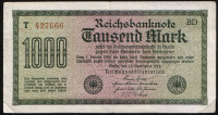 Бона 1000 марок. 1922 год "T", Веймарская республика.