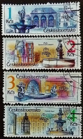 Набор почтовых марок (4 шт.). "Пражские фонтаны". 1988 год, Чехословакия.