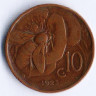 Монета 10 чентезимо. 1923 год, Италия.