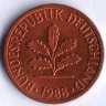 Монета 1 пфенниг. 1988(D) год, ФРГ.