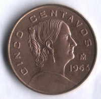 Монета 5 сентаво. 1963 год, Мексика. Жозефа Ортис де Домингес.