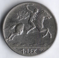 Монета 1 лек. 1931 год, Албания.