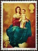 Почтовая марка. «Мадонна с младенцем» - Мурильо. 1967 год, Великобритания.