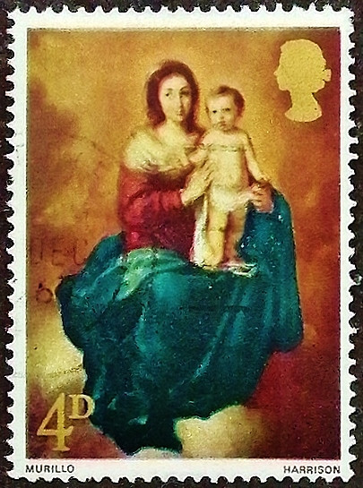 Почтовая марка. «Мадонна с младенцем» - Мурильо. 1967 год, Великобритания.