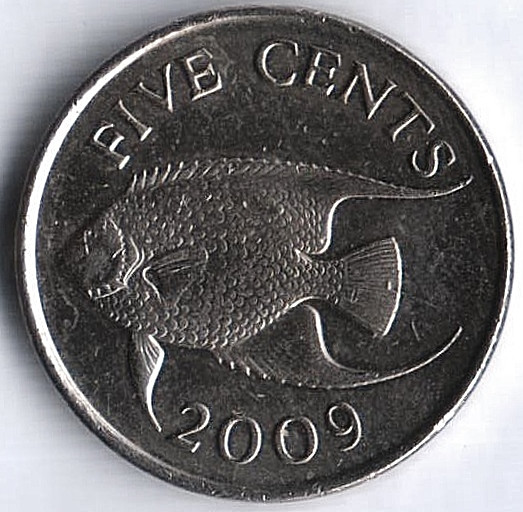 Монета 5 центов. 2009 год, Бермудские острова. Монета 5 центов. 2009 год, Бермудские острова.