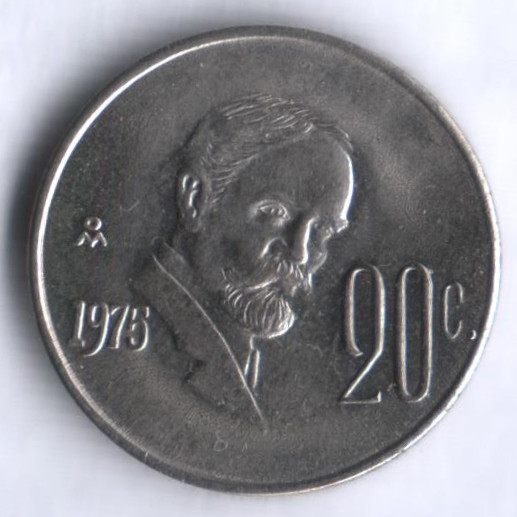 Монета 20 сентаво. 1975 год, Мексика. Франсиско Мадеро.