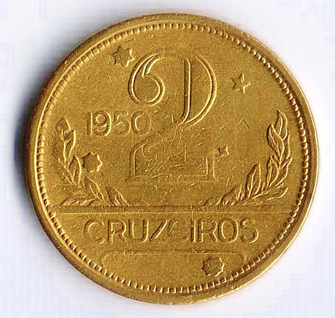 Монета 2 крузейро. 1950 год, Бразилия.