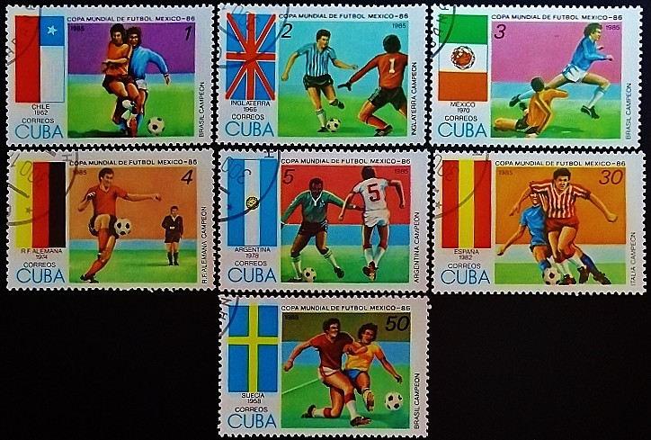 Набор почтовых марок (7 шт.). "Чемпионат мира по футболу FIFA, Мексика`1986". 1985 год, Куба.
